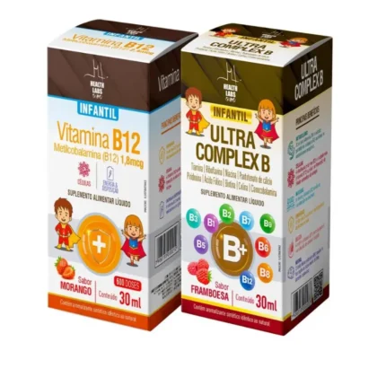 Kit Vitamina B12 Infantil 30ml Morango + Ultra Complexo B Infantil 30ml Framboesa - Health Labs