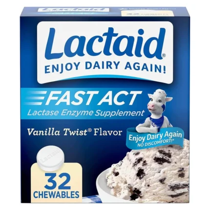 Lactaid Fast Act Lactose Enzimas 32 Tabletes Mastigaveis Sabor Baunilha - Lactaid