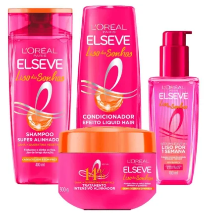 Kit Elseve Liso dos Sonhos Shampoo Super Alinhador + Condicionador + Sérum Leave-In + Creme de Tratamento Intensivo Alinhador