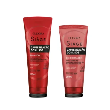 Kit 1 Shampoo Eudora Siàge Cauterização dos Lisos 250ml + 1 Condicionador Eudora Siàge Cauterização dos Lisos 200ml