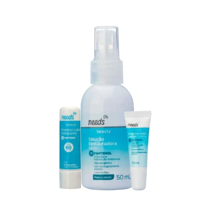 Kit Needs Beauty Spray Restaurador D-Pantenol Pele e Cabelo 50ml + Protetor Labial Hidratante FPS 60 Beauty D-Pantenol 4g + Regenerador Labial Hidratante Beauty D-Pantenol 7,5ml