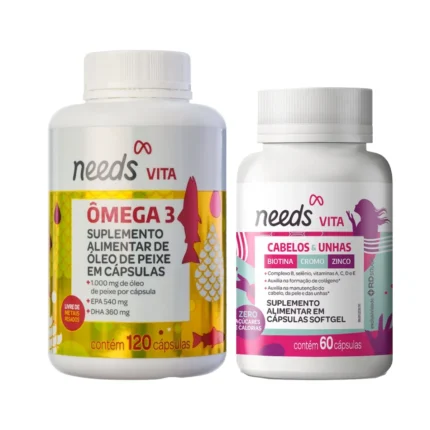 Kit Needs Vita Ômega 3 120 Cápsulas + Polivitamínico Cabelos e Unhas 60 Cápsulas