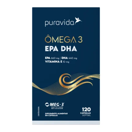 Ômega 3 Puravida EPA 660mg DHA 440mg Vitamina E 10mg 120 cápsulas