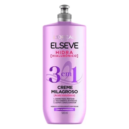 Creme Milagroso Elseve 3 em 1 Hidra Hialurônico Hidratação, Nutrição e Reparação 500ml