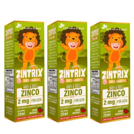 Kit 3x Zintrix (zinco Infantil) 20ml - Flora Nativa Sabor Morango