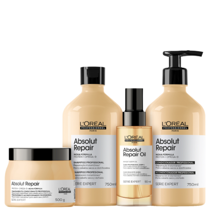 Kit L'Oréal Professionnel Serie Expert Absolut Repair Omega 9 + Protein Squad (4 Produtos)