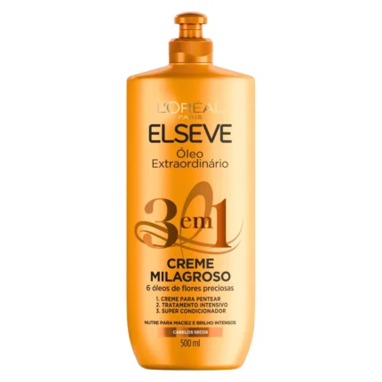 Creme Milagroso Elseve 3 em 1 Óleo Extraordinário Nutrição Profunda Sem Pesar 500ml